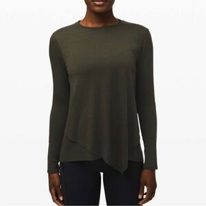 Lululemon Sweetest Day Asymmetrical Top Women's 2 Dark Olive Long Sleeve Gym
